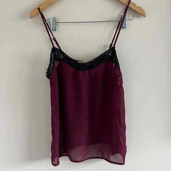 Forever 21 Burgundy Sheer Tank with Black Lace | Size Small - Picture 1 of 3